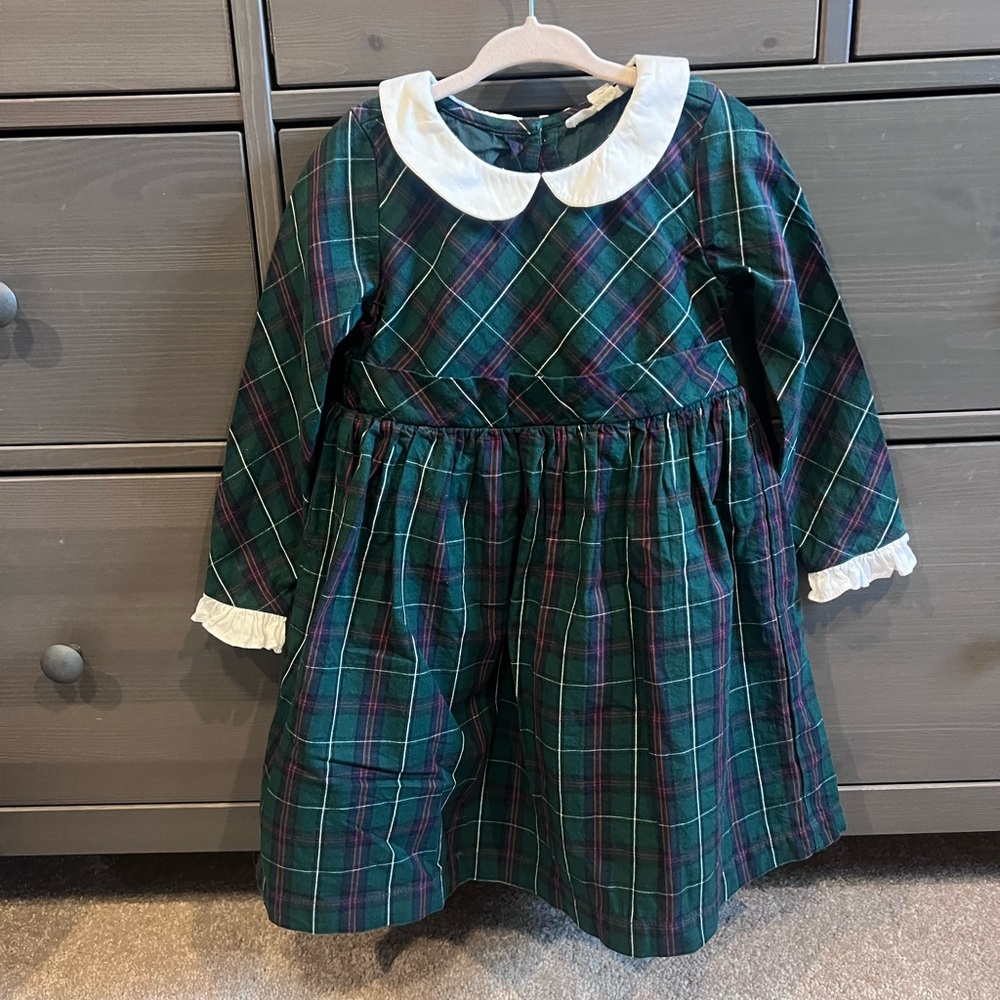 Hope & Henry Green Plaid Long Sleeve Holiday Dress with Bow Size 3